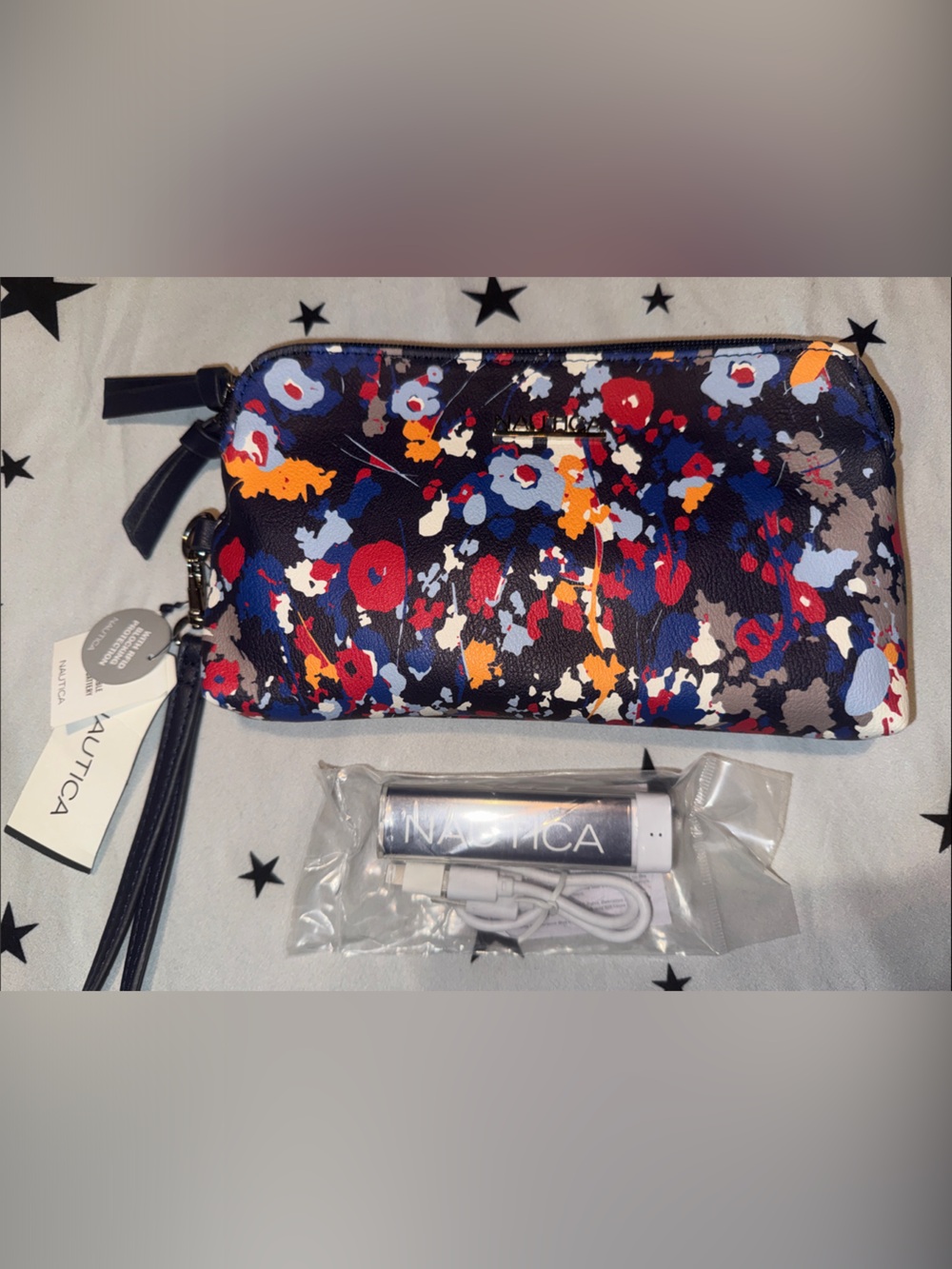 Nautica Floral Wristlet Wallet RFID Block Protection Phone Charger Power Bank